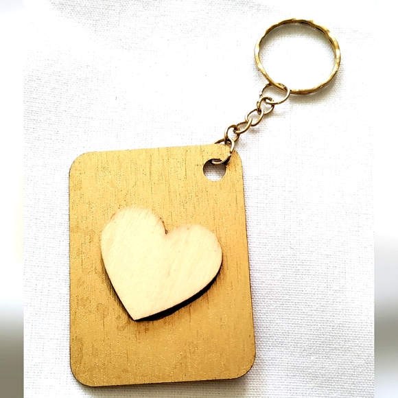 NEW Handcrafted Keychain Bag Tag! Italian Wood SD3. "I LOVE My Bag!" Wood Heart. - Picture 3 of 6
